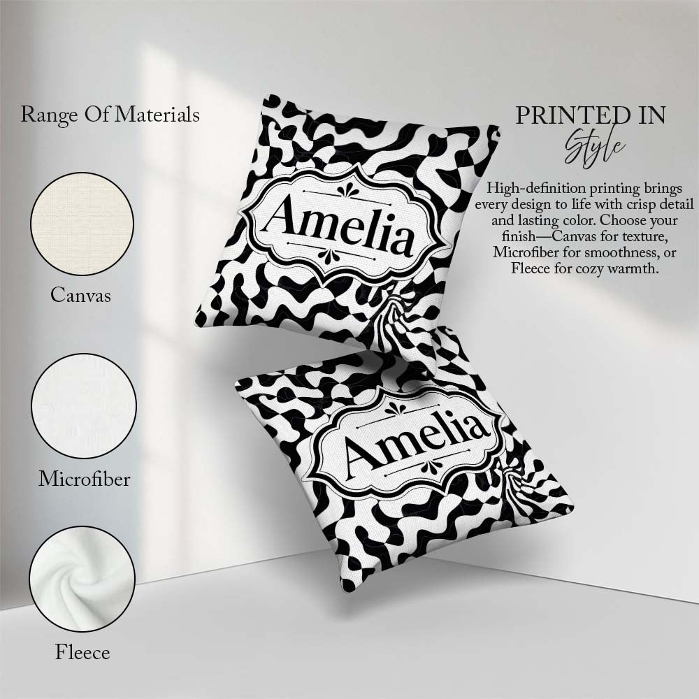 Custom Name Black White Maze Abstract Seamless Pattern Name Cute Square Filled Cushion Throw Pillow Sofa Bed Home Decor Zip Washable UK Made