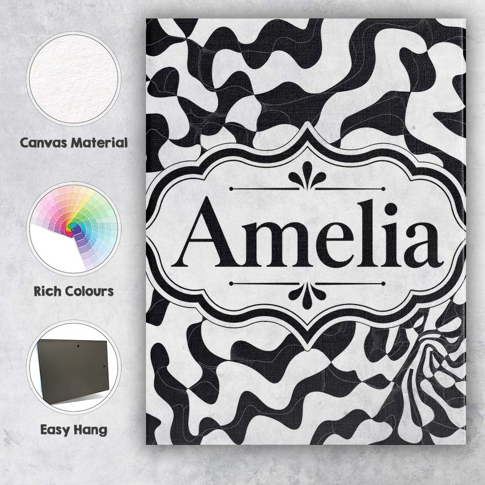Personalised Name Black White Geometric Custom Modern Room Accent Elegant Feature Canvas Wall Art Print Decor Picture Ready to Hang