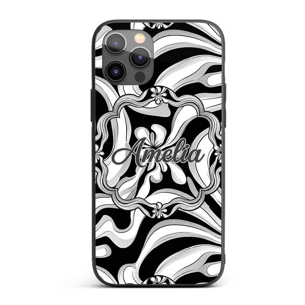 Black White Abstract Flowing Decorative Design Custom Name Protective Phone Case Mobile Cover Durable Everyday Smartphone Shock Resistant