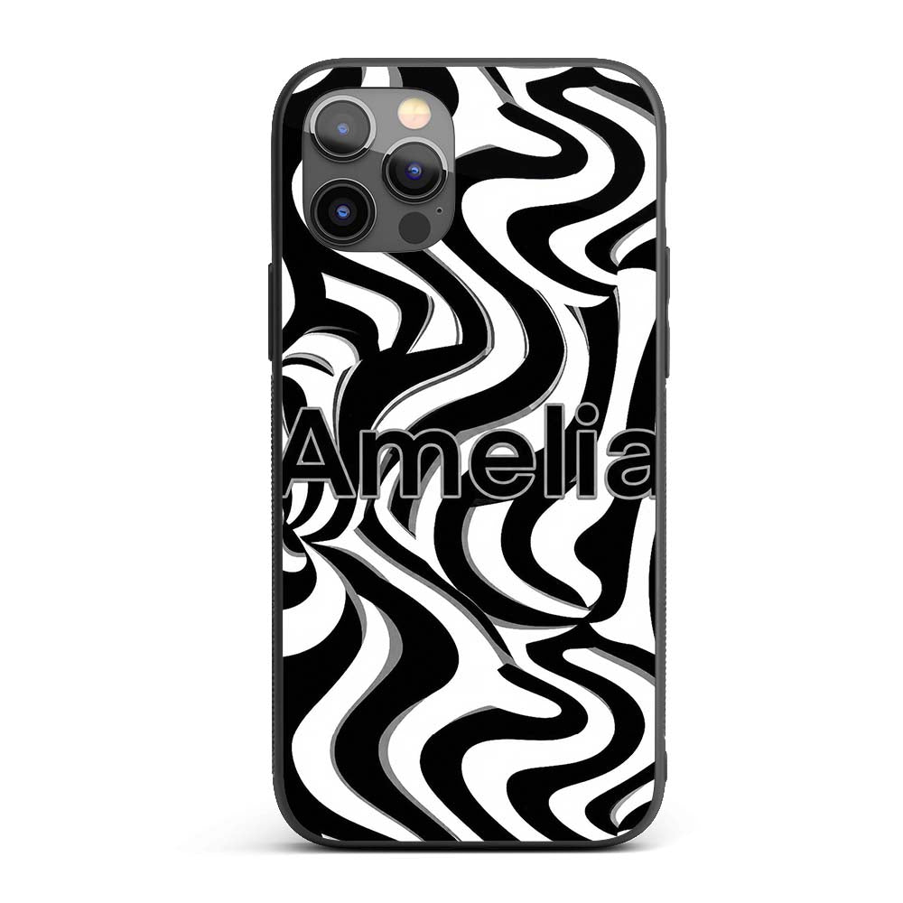 Black White Zebra Wave Optical Abstract Seamless Custom Name Protective Phone Case Mobile Cover Durable Everyday Smartphone Shock Resistant