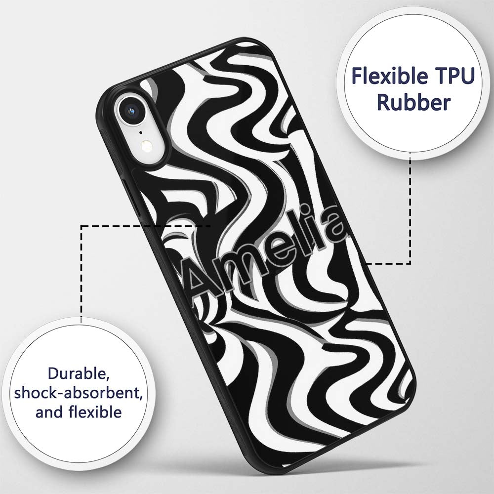 Black White Zebra Wave Optical Abstract Seamless Custom Name Protective Phone Case Mobile Cover Durable Everyday Smartphone Shock Resistant