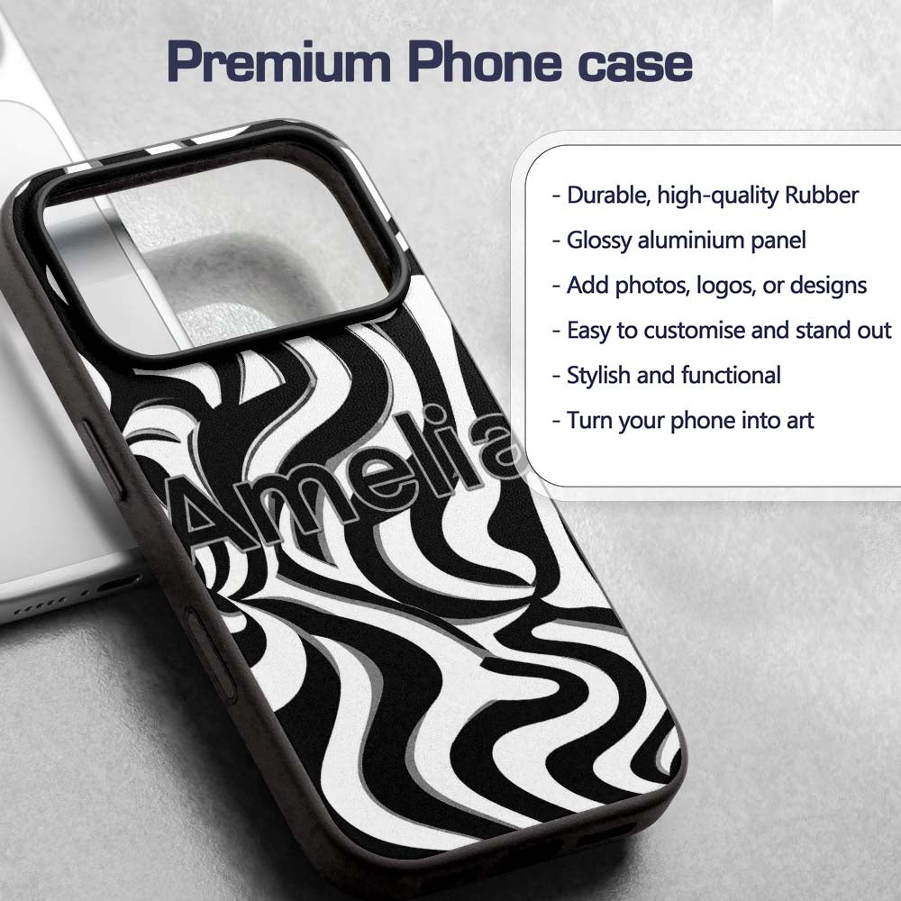 Black White Zebra Wave Optical Abstract Seamless Custom Name Protective Phone Case Mobile Cover Durable Everyday Smartphone Shock Resistant