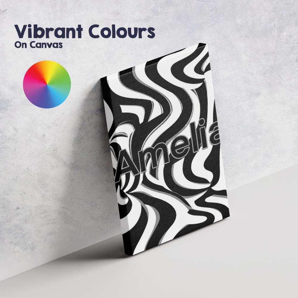 Personalised Name Black White Zebra Wave Custom Unique Gift Idea Elegant Feature Canvas Wall Art Print Decor Picture Ready to Hang