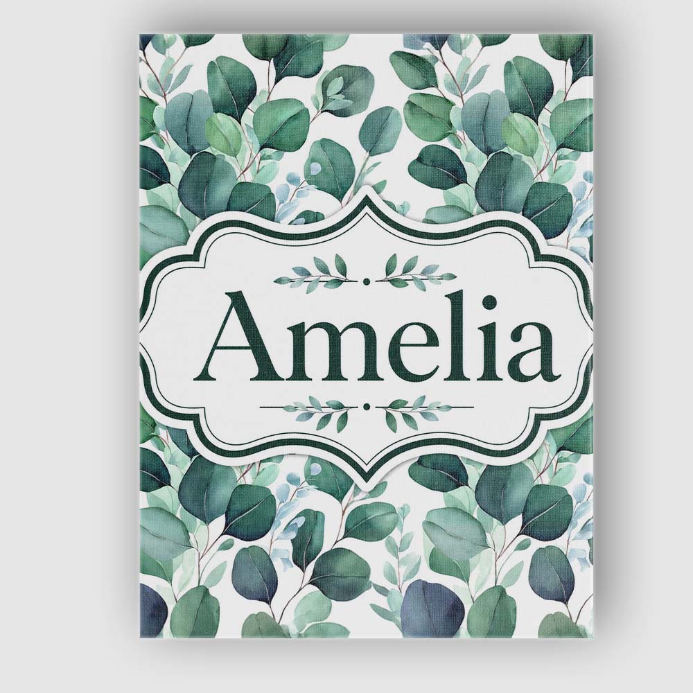 Personalised Name Watercolor Eucalyptus Custom Modern Room Accent Elegant Feature Canvas Wall Art Print Decor Picture Ready to Hang