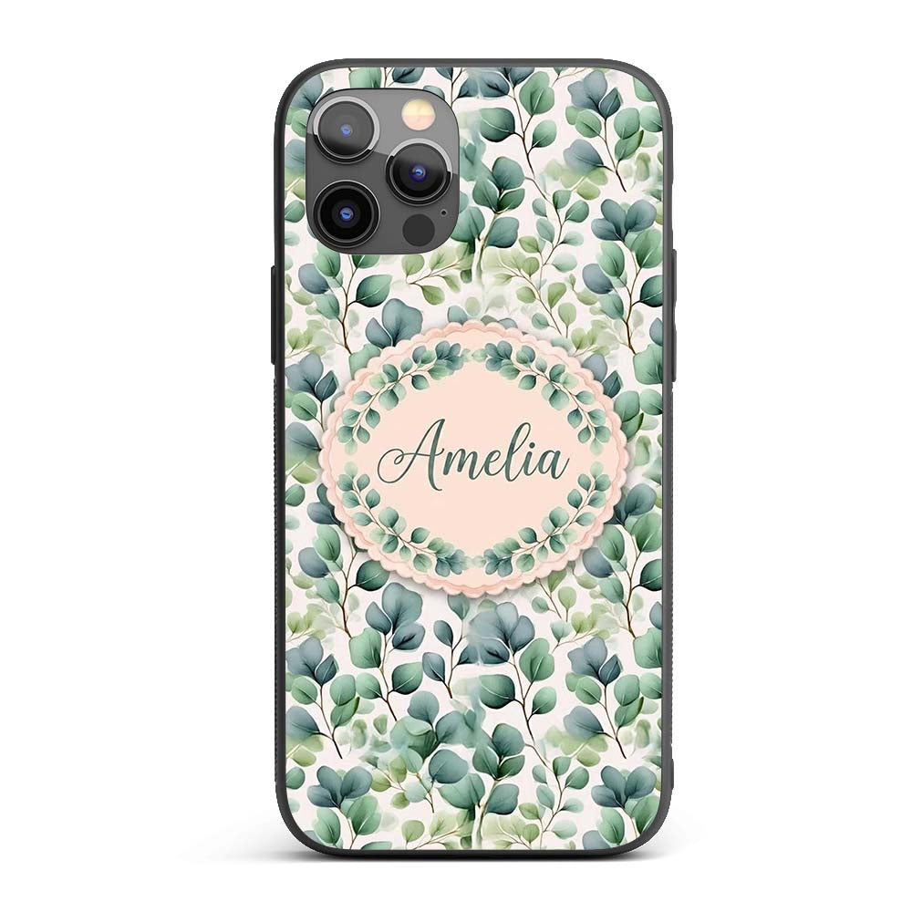 Light Green Eucalyptus Foliage Soft Botanical Custom Name Protective Phone Case Mobile Cover Durable Everyday Smartphone Shock Resistant