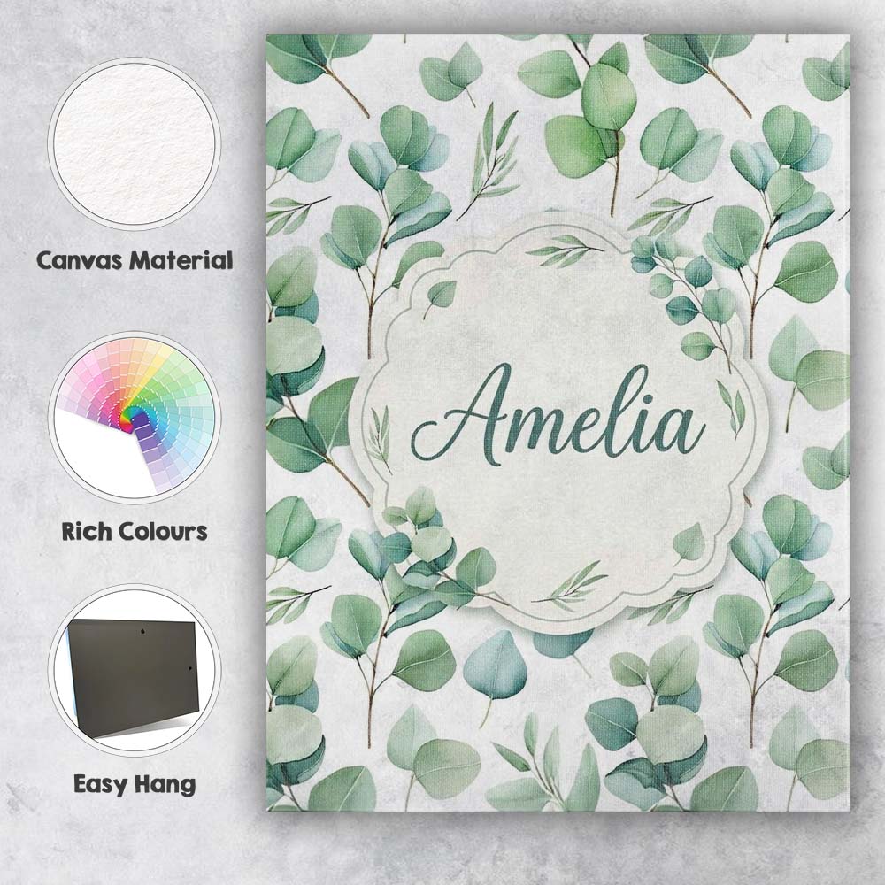 Personalised Name Soft Pastel Eucalyptus Custom Unique Gift Idea Elegant Feature Canvas Wall Art Print Decor Picture Ready to Hang
