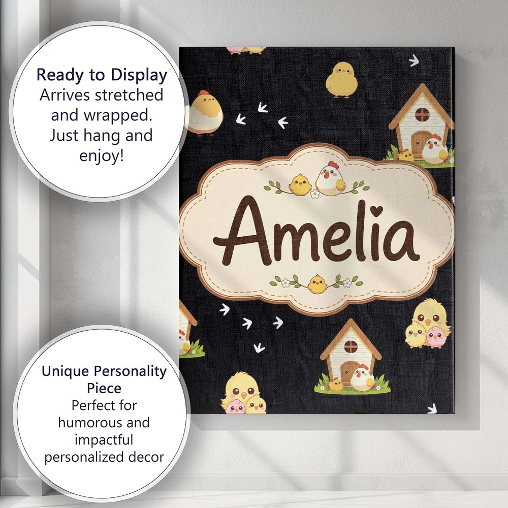 Personalised Name Cute Cartoon Chickens Custom Modern Room Accent Elegant Feature Canvas Wall Art Print Decor Picture Ready to Hang