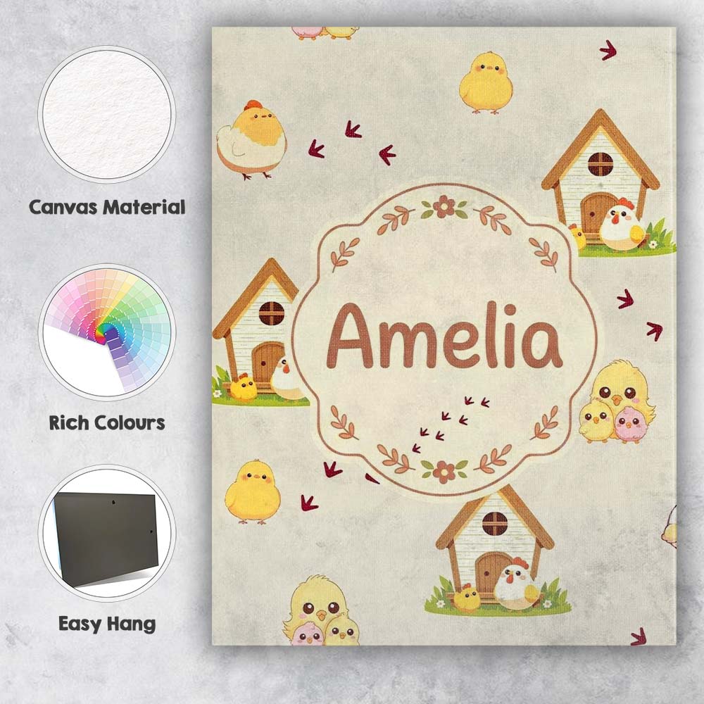 Personalised Name Cute Cartoon Chickens Custom Modern Room Accent Elegant Feature Canvas Wall Art Print Decor Picture Ready to Hang