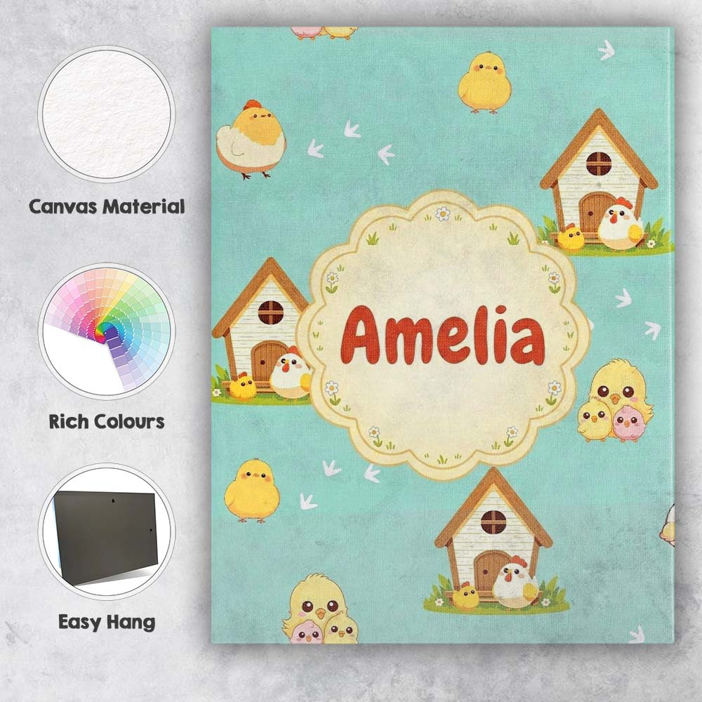 Personalised Name Cute Cartoon Chickens Custom Modern Room Accent Elegant Feature Canvas Wall Art Print Decor Picture Ready to Hang