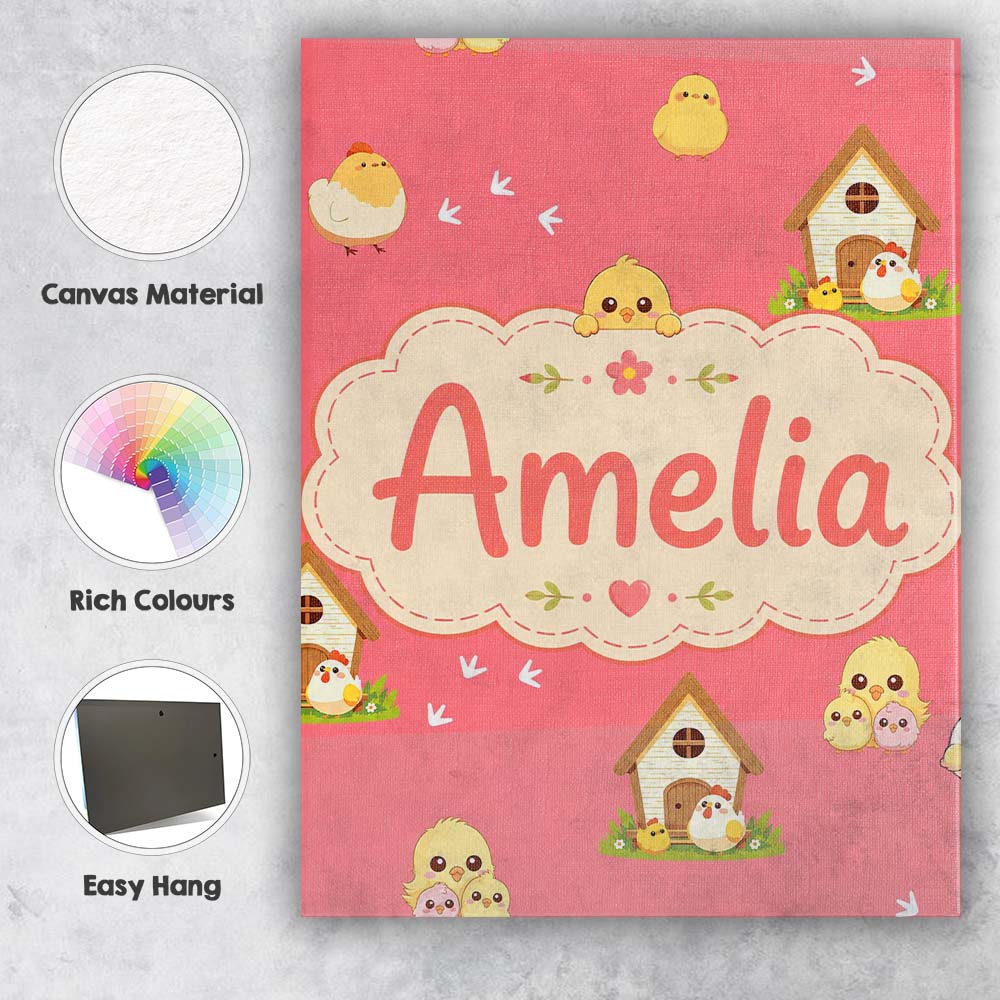 Personalised Name Cute Cartoon Chickens Custom Modern Room Accent Elegant Feature Canvas Wall Art Print Decor Picture Ready to Hang