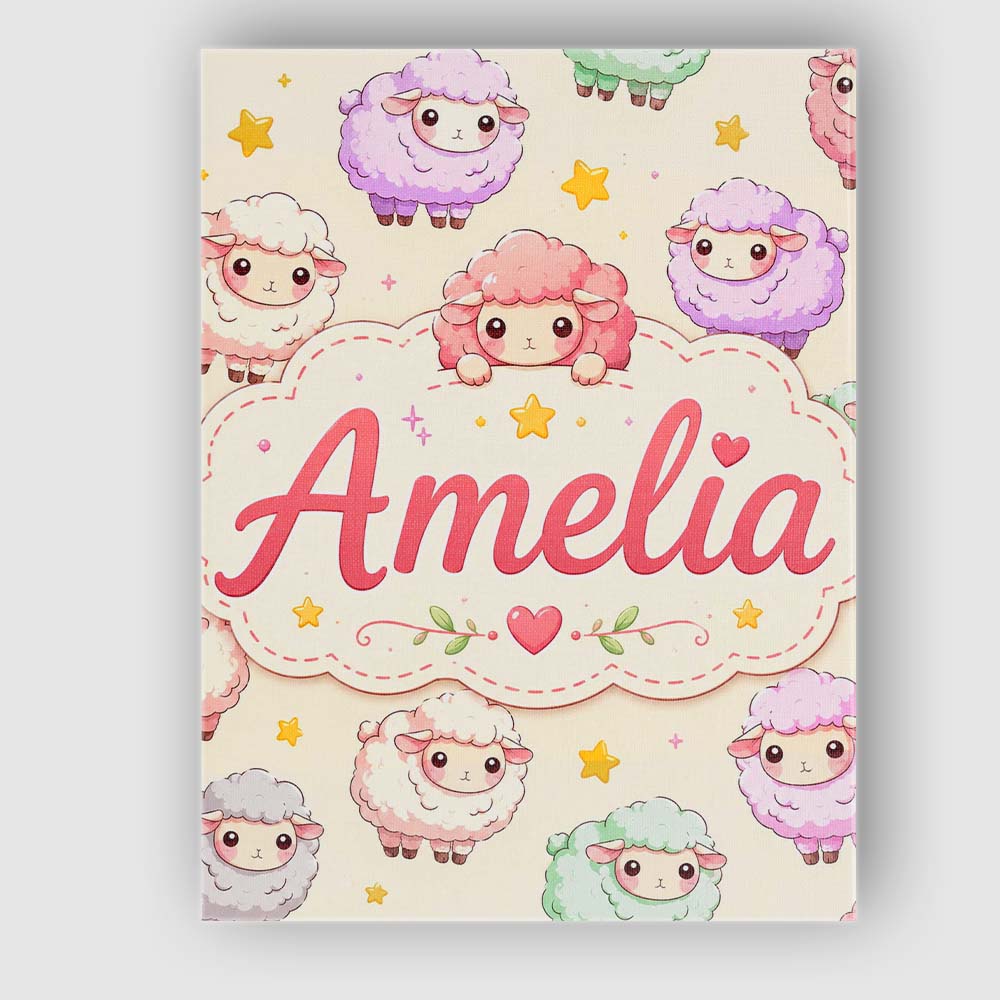Personalised Name Cute Kawaii Sheep with Custom Unique Gift Idea Elegant Feature Canvas Wall Art Print Decor Picture Ready to Hang