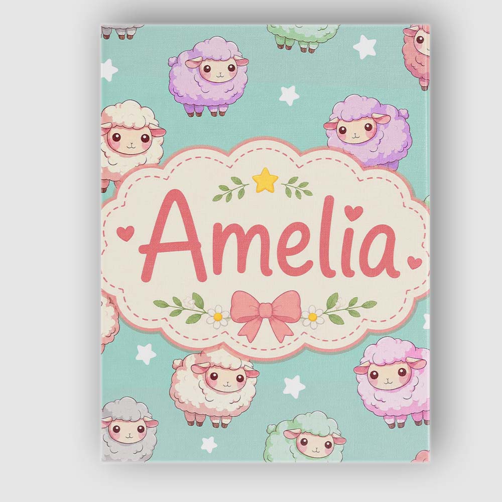 Personalised Name Cute Kawaii Sheep with Custom Unique Gift Idea Elegant Feature Canvas Wall Art Print Decor Picture Ready to Hang