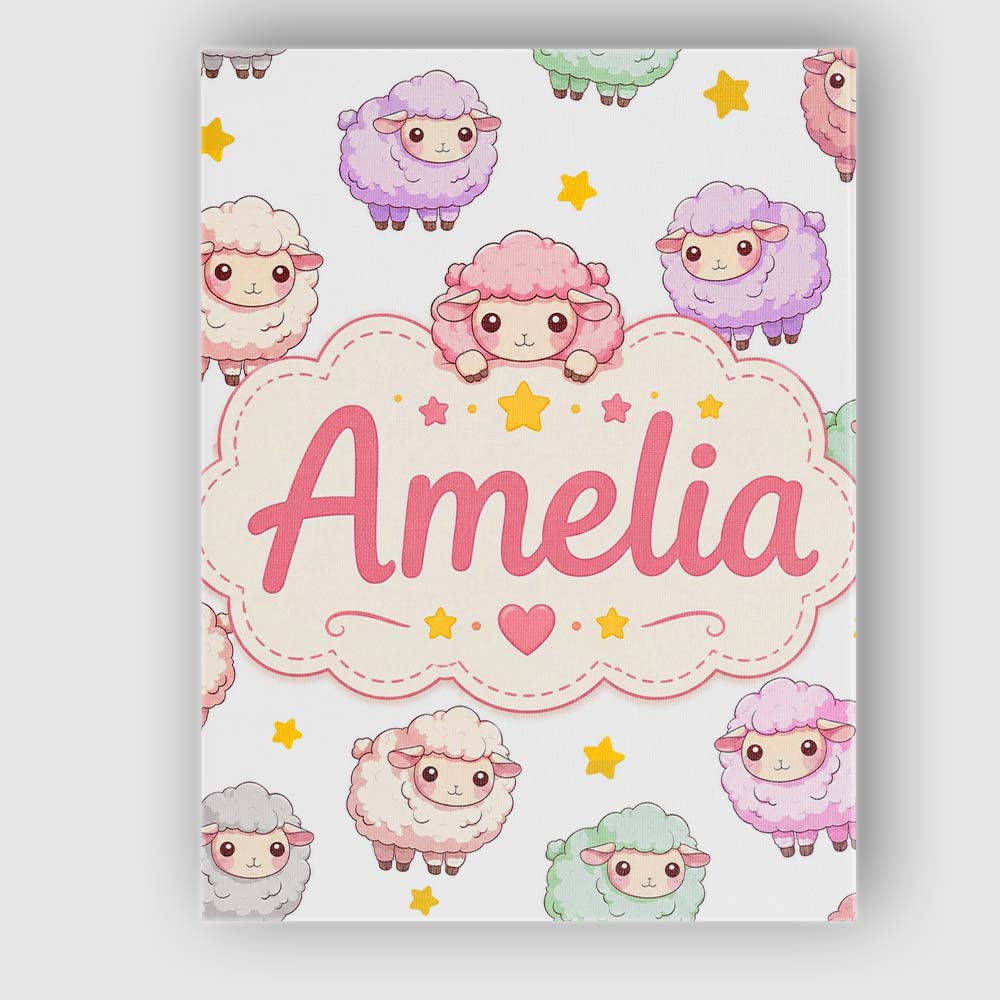 Personalised Name Cute Kawaii Sheep with Custom Unique Gift Idea Elegant Feature Canvas Wall Art Print Decor Picture Ready to Hang