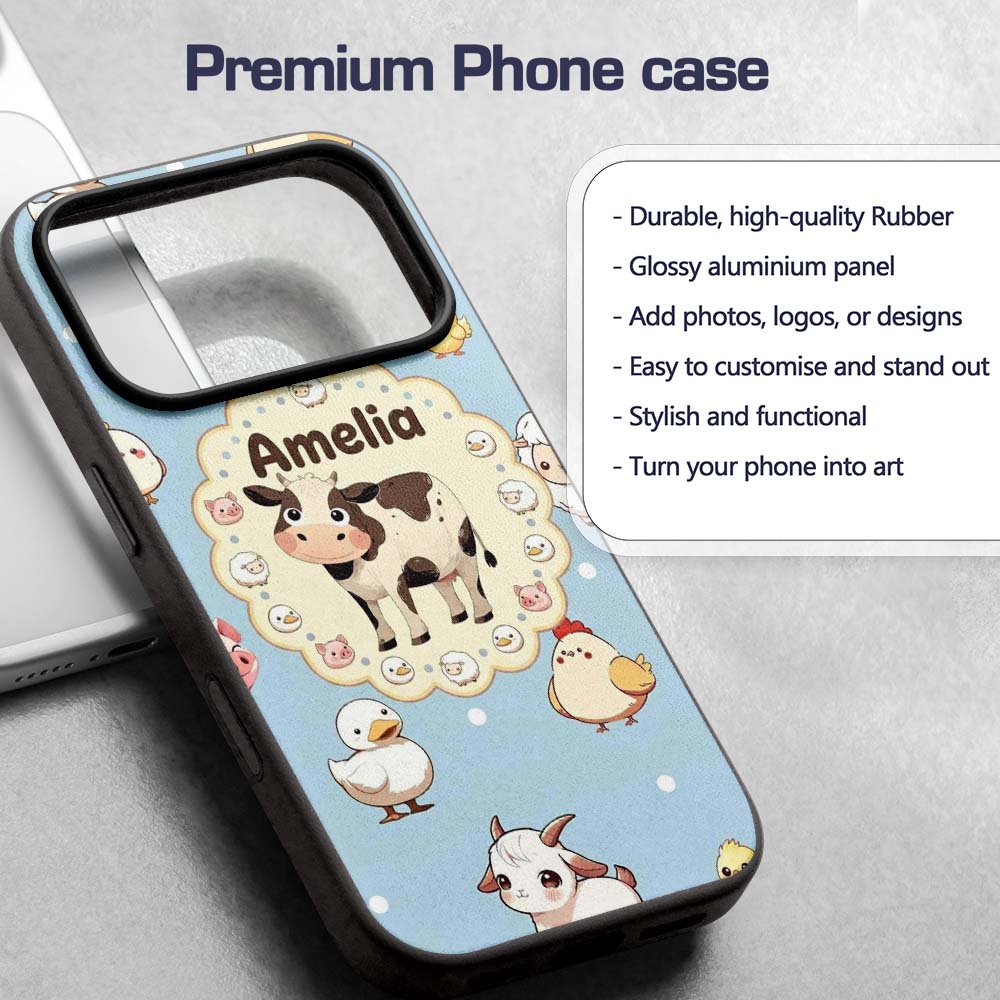 Cute Farm Animals Cow Pig Duck Chicken Seamless Custom Name Protective Phone Case Mobile Cover Durable Everyday Smartphone Shock Resistant
