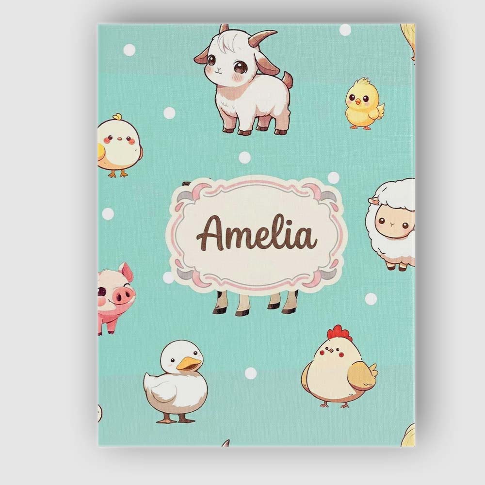 Personalised Name Cute Farm Animals Mint Custom Unique Gift Idea Elegant Feature Canvas Wall Art Print Decor Picture Ready to Hang