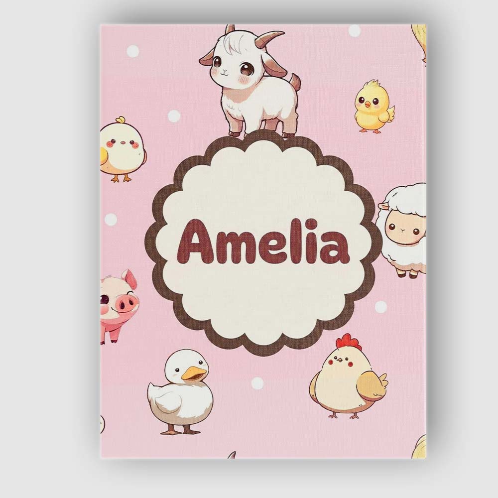 Personalised Name Cute Farm Animals Cow Pig Custom Bespoke Interior Contemporary Canvas Wall Art Print Decor Picture Ready to Hang