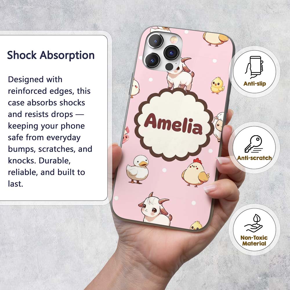 Cute Farm Animals Cow Pig Duck Printed Design Custom Name Protective Phone Case Mobile Cover Durable Everyday Smartphone Shock Resistant