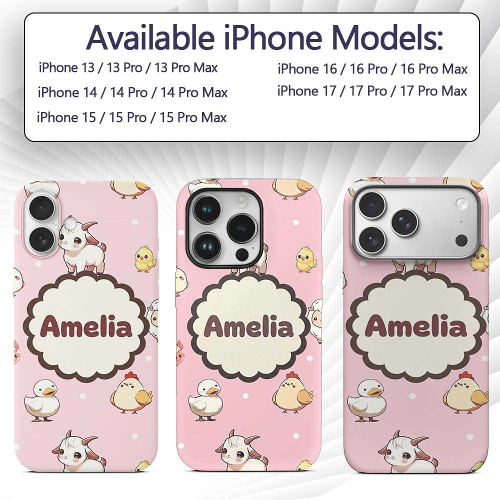 Cute Farm Animals Cow Pig Duck Printed Design Custom Name Protective Phone Case Mobile Cover Durable Everyday Smartphone Shock Resistant