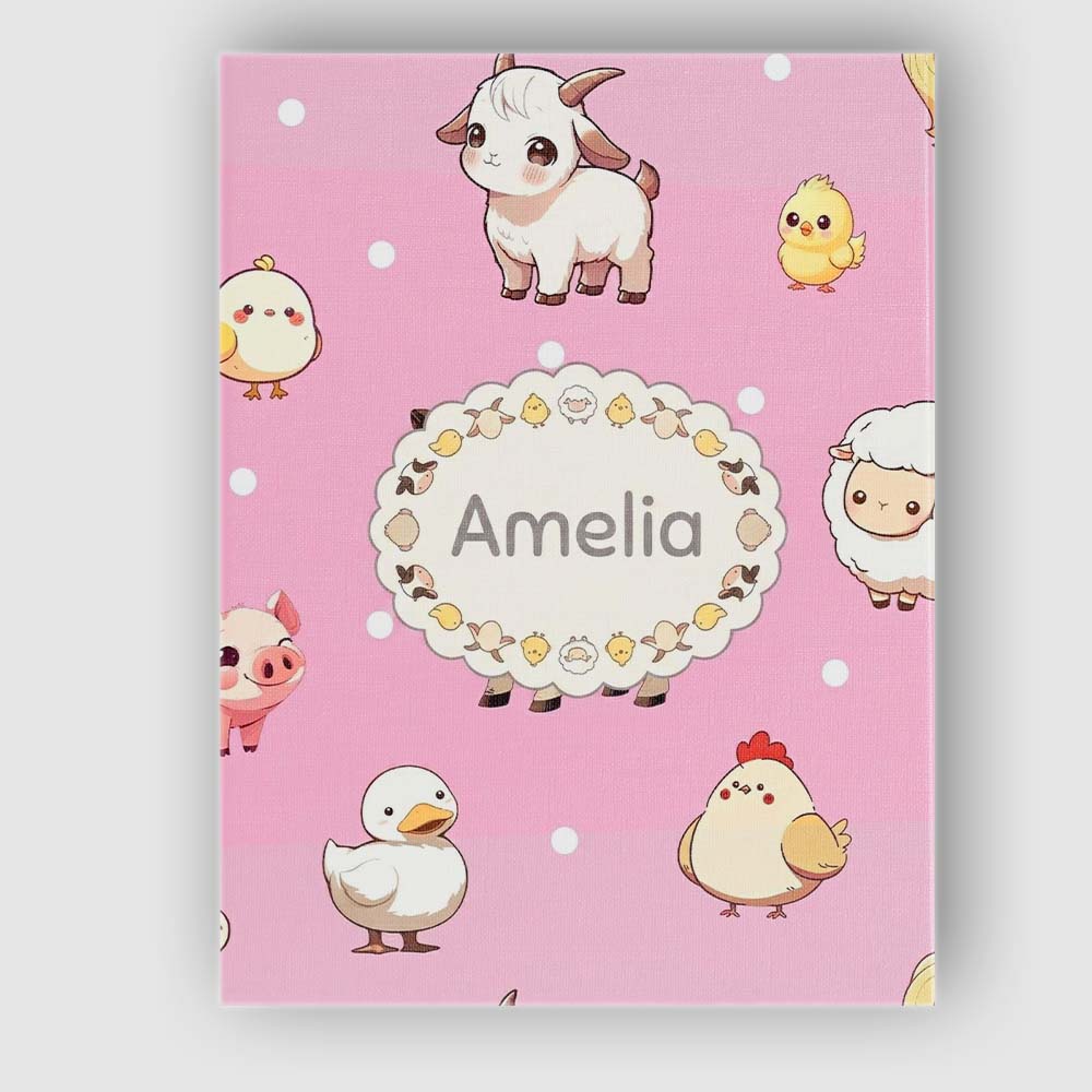 Personalised Name Cute Farm Animals Cow Pig Custom Bespoke Interior Contemporary Canvas Wall Art Print Decor Picture Ready to Hang