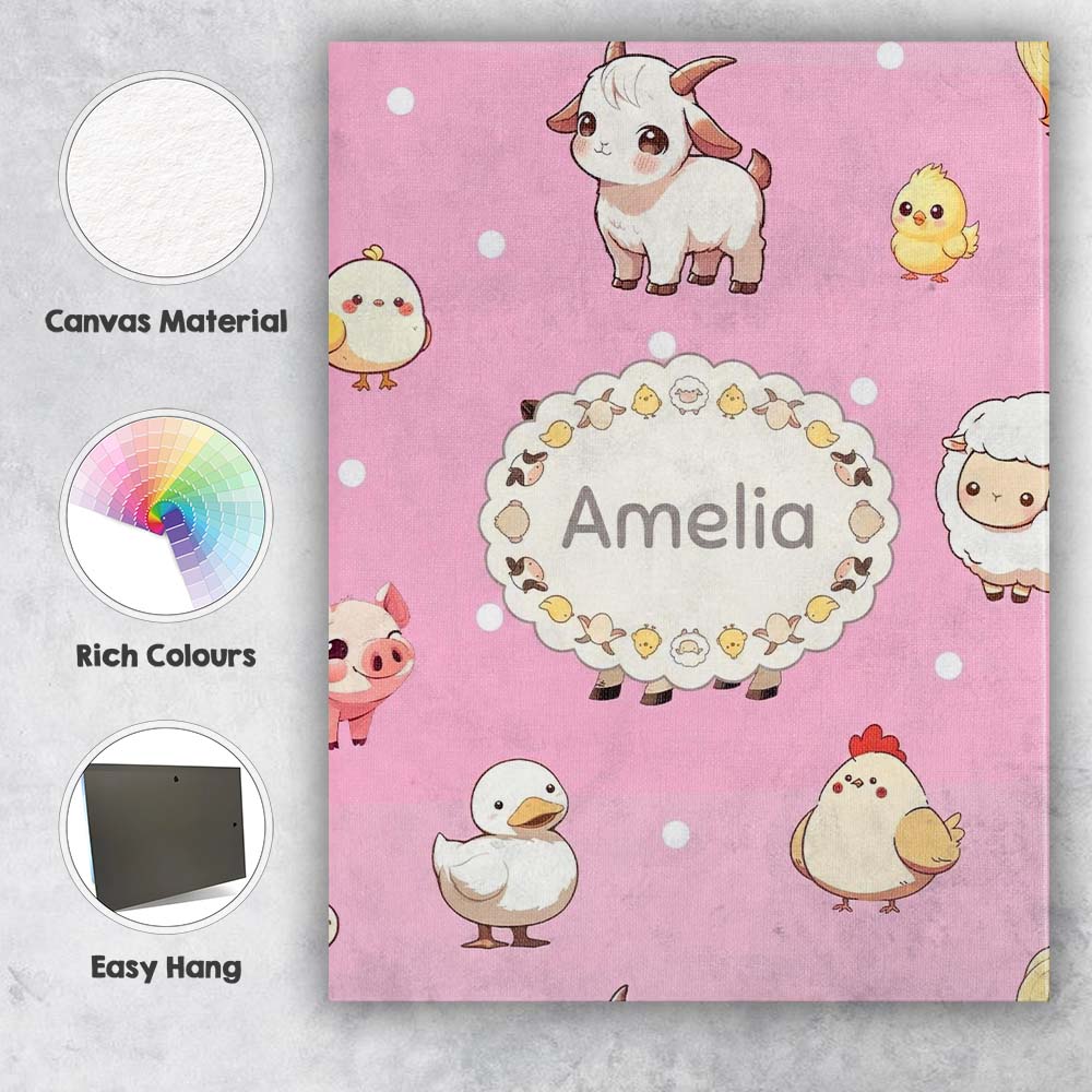 Personalised Name Cute Farm Animals Cow Pig Custom Bespoke Interior Contemporary Canvas Wall Art Print Decor Picture Ready to Hang