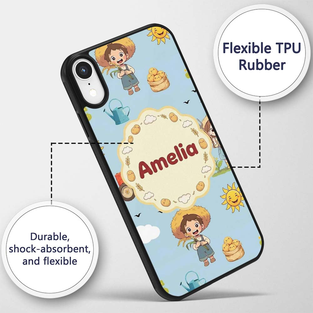Cute Farm Tractor Duck Girl Farming Scene Blue Custom Name Protective Phone Case Mobile Cover Durable Everyday Smartphone Shock Resistant