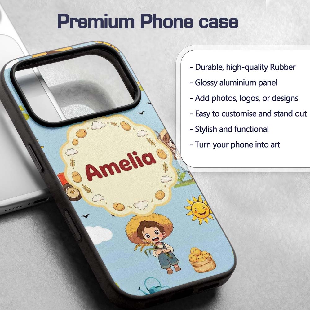 Cute Farm Tractor Duck Girl Farming Scene Blue Custom Name Protective Phone Case Mobile Cover Durable Everyday Smartphone Shock Resistant