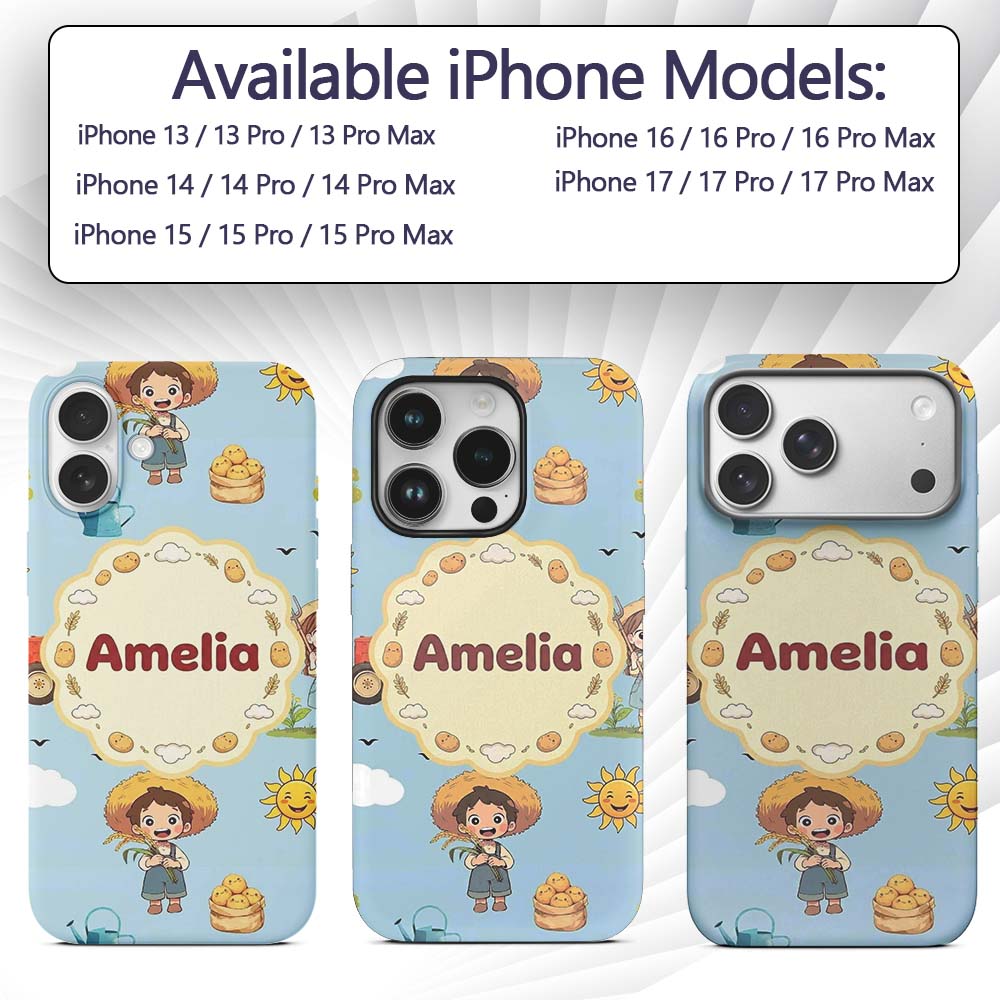 Cute Farm Tractor Duck Girl Farming Scene Blue Custom Name Protective Phone Case Mobile Cover Durable Everyday Smartphone Shock Resistant