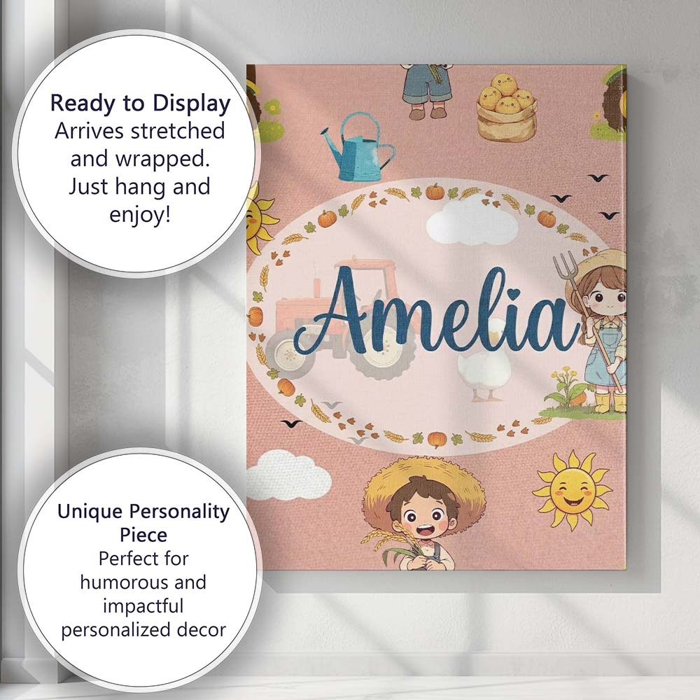 Personalised Name Cute Farm Tractor Duck Custom Unique Gift Idea Elegant Feature Canvas Wall Art Print Decor Picture Ready to Hang