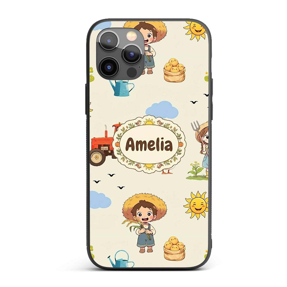 Cute Farm Tractor Duck Girl Farming Scene Cream Custom Name Protective Phone Case Mobile Cover Durable Everyday Smartphone Shock Resistant