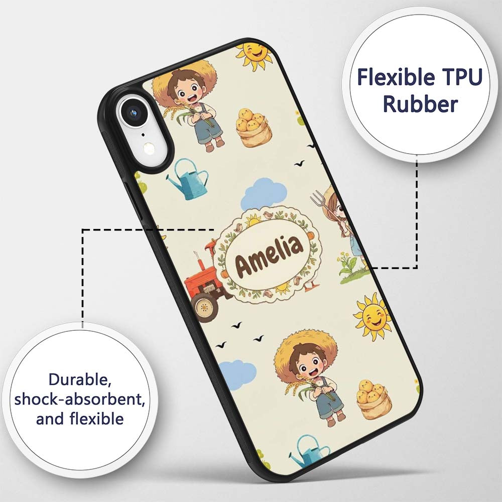 Cute Farm Tractor Duck Girl Farming Scene Cream Custom Name Protective Phone Case Mobile Cover Durable Everyday Smartphone Shock Resistant