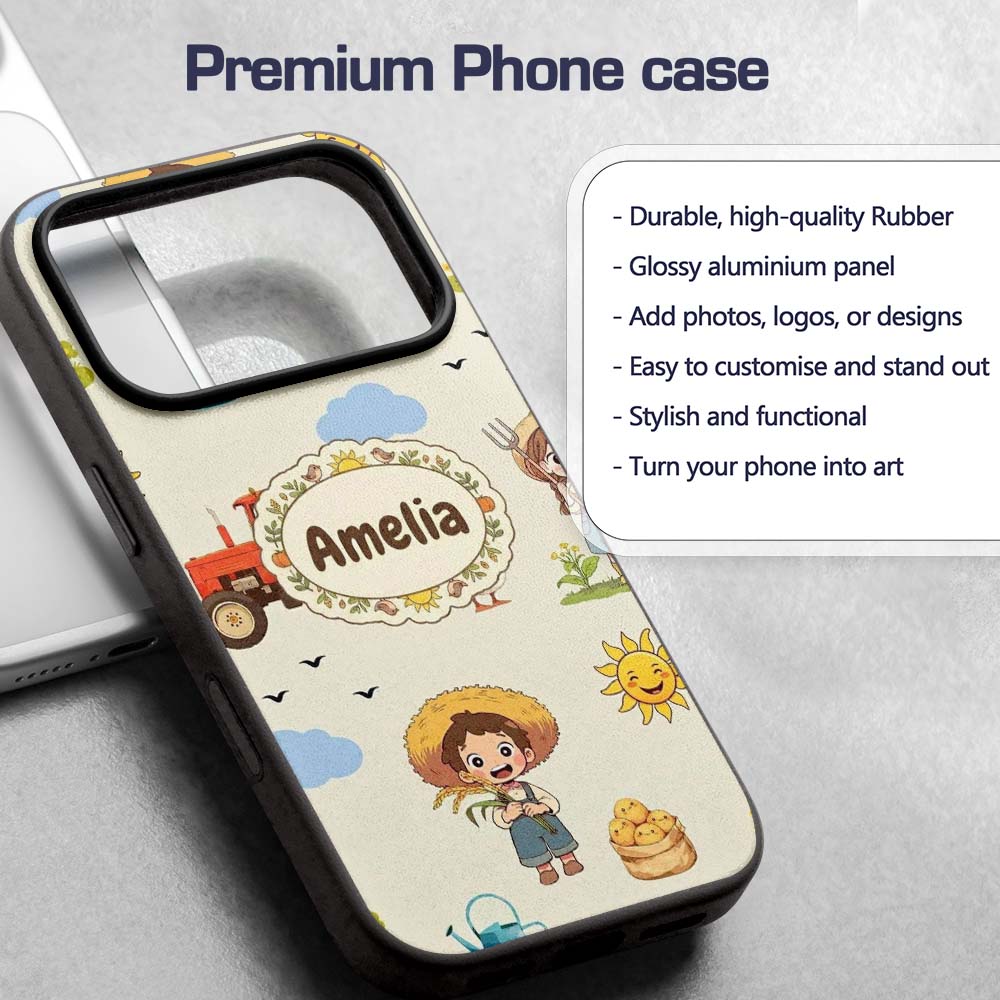 Cute Farm Tractor Duck Girl Farming Scene Cream Custom Name Protective Phone Case Mobile Cover Durable Everyday Smartphone Shock Resistant