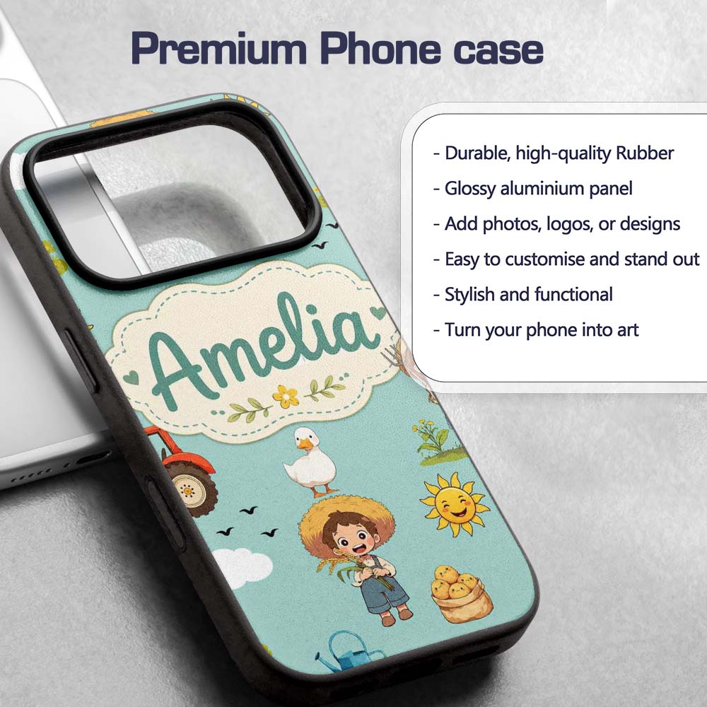 Cute Farm Tractor Duck Girl Sunny Field Teal Custom Name Protective Phone Case Mobile Cover Durable Everyday Smartphone Shock Resistant