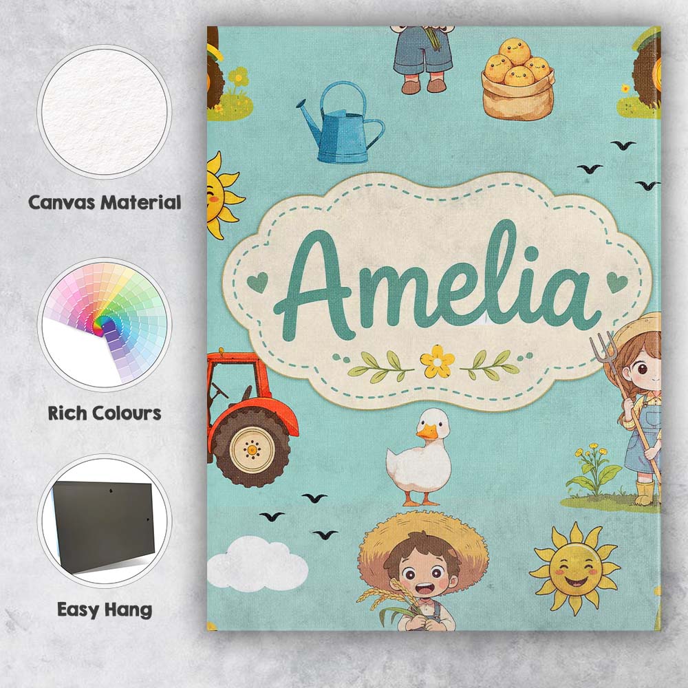Personalised Name Cute Farm Tractor Duck Custom Unique Gift Idea Elegant Feature Canvas Wall Art Print Decor Picture Ready to Hang