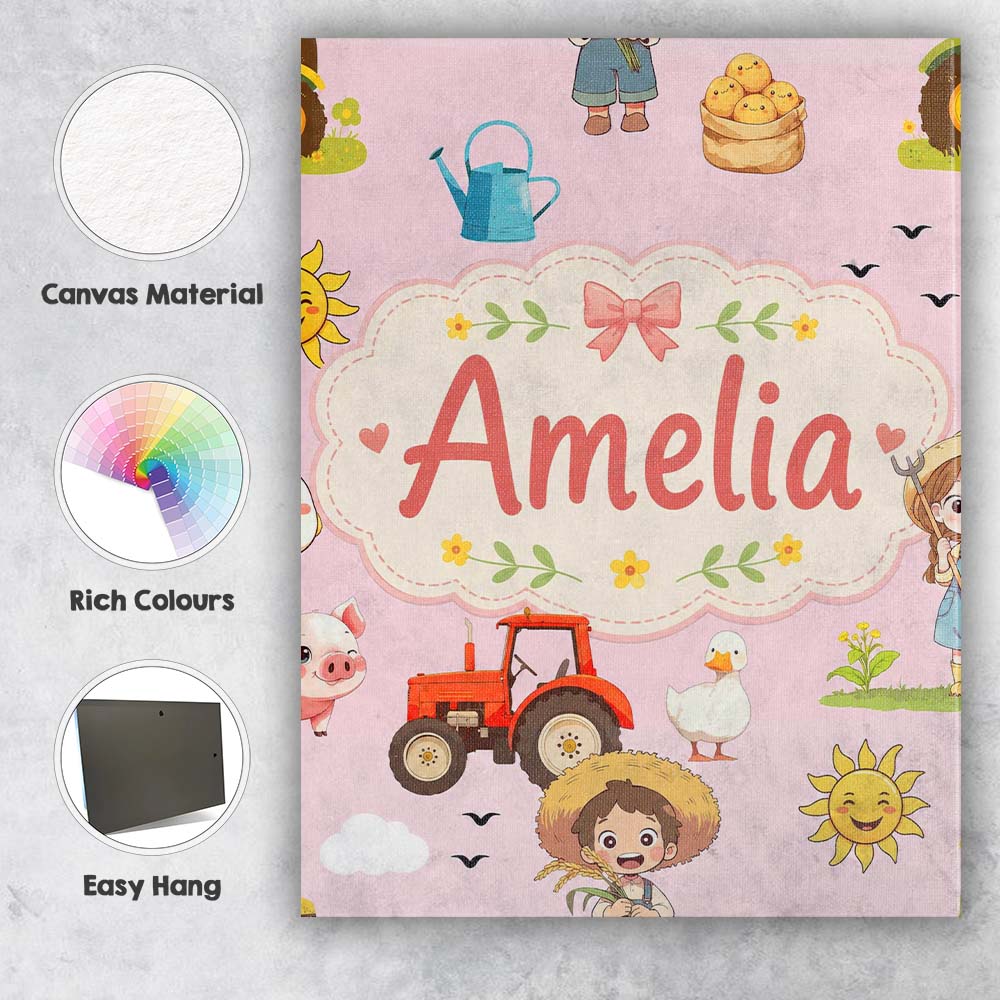 Personalised Name Cute Farm Tractor Duck Custom Unique Gift Idea Elegant Feature Canvas Wall Art Print Decor Picture Ready to Hang