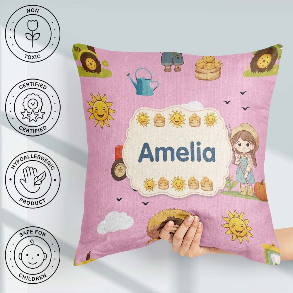 Custom Name Farm Duck Girl Sunny Field Rose Background Seamless Square Filled Cushion Throw Pillow Sofa Bed Home Decor Zip Washable UK Made