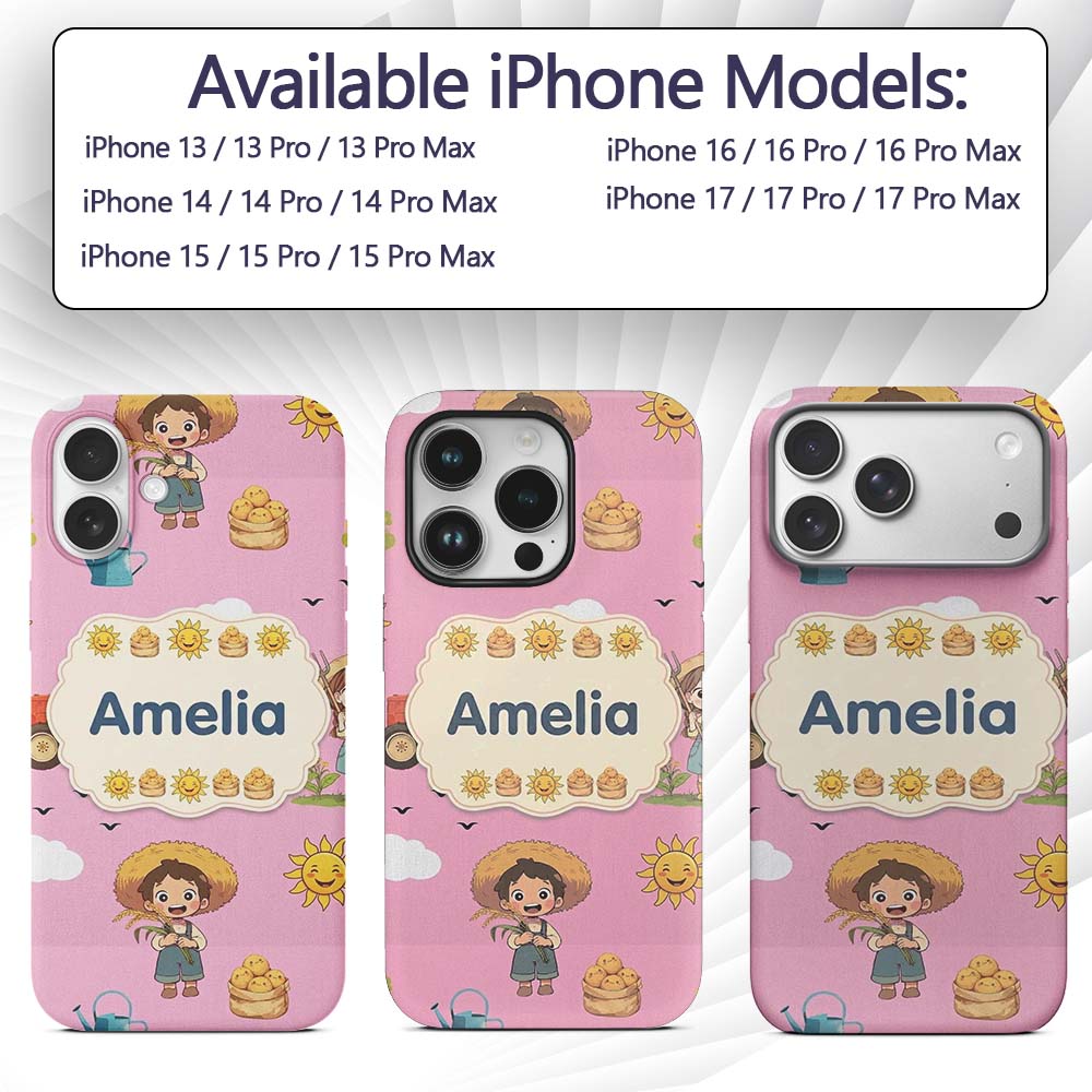 Cute Farm Tractor Duck Girl Sunny Field Rose Custom Name Protective Phone Case Mobile Cover Durable Everyday Smartphone Shock Resistant
