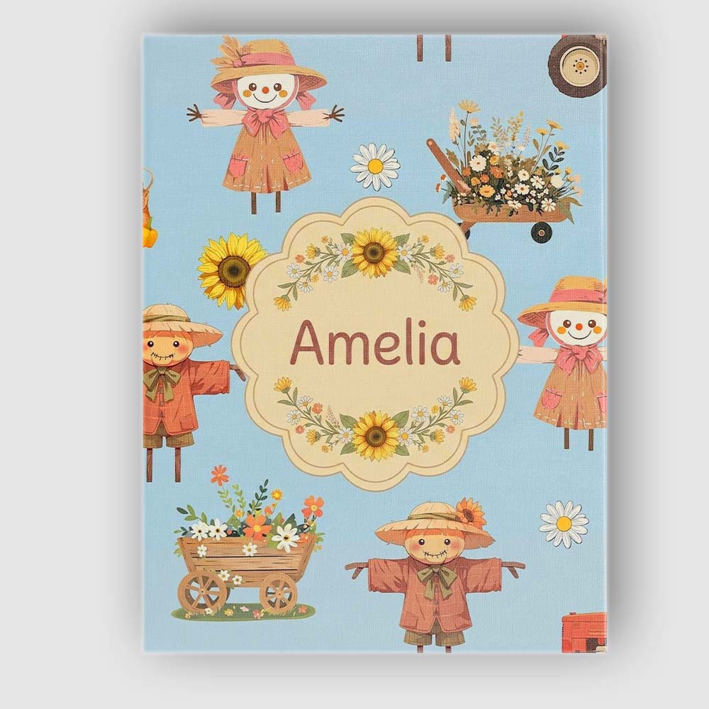 Personalised Name Cute Scarecrow Barn Custom Modern Room Accent Creative Decorator Style Canvas Wall Art Print Decor Picture Ready to Hang