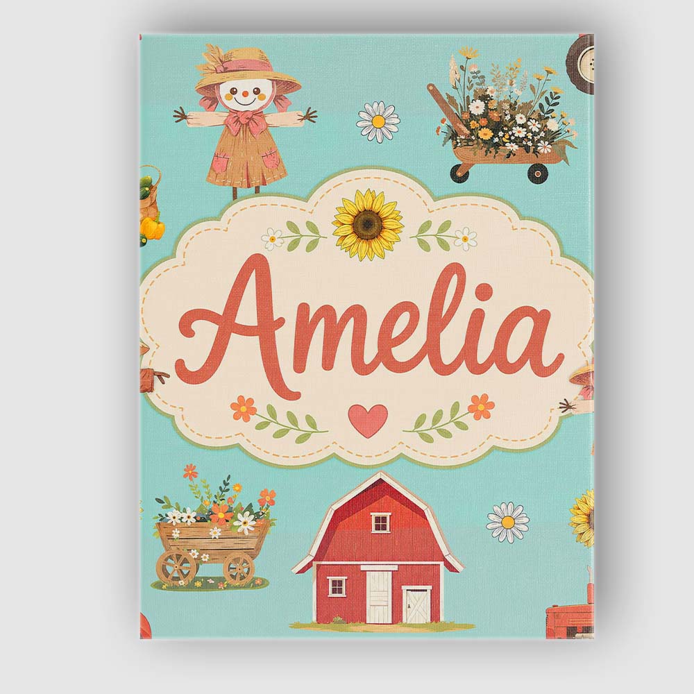 Personalised Name Cute Scarecrow Barn Custom Modern Room Accent Creative Decorator Style Canvas Wall Art Print Decor Picture Ready to Hang
