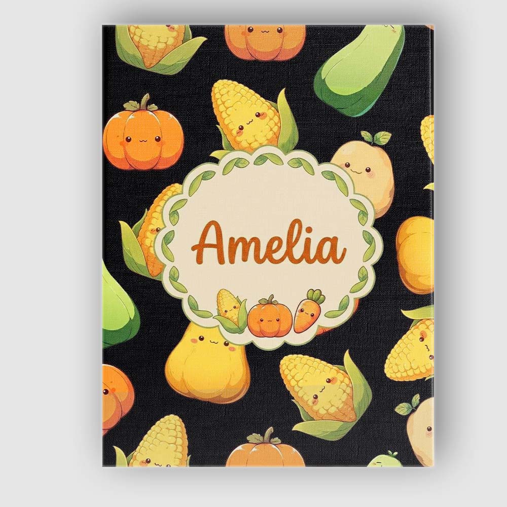 Personalised Name Cute Kawaii Vegetables Custom Unique Gift Idea Elegant Feature Canvas Wall Art Print Decor Picture Ready to Hang