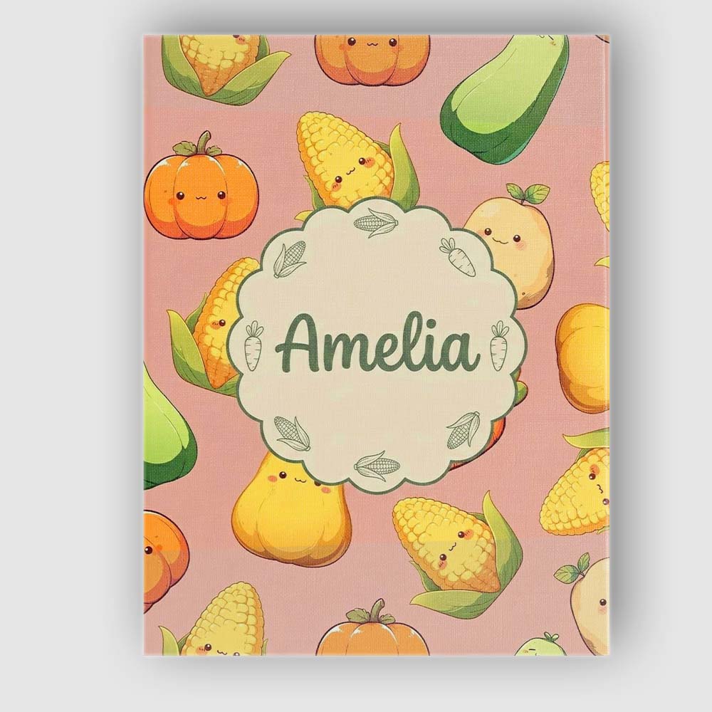 Personalised Name Cute Kawaii Vegetables Custom Unique Gift Idea Elegant Feature Canvas Wall Art Print Decor Picture Ready to Hang