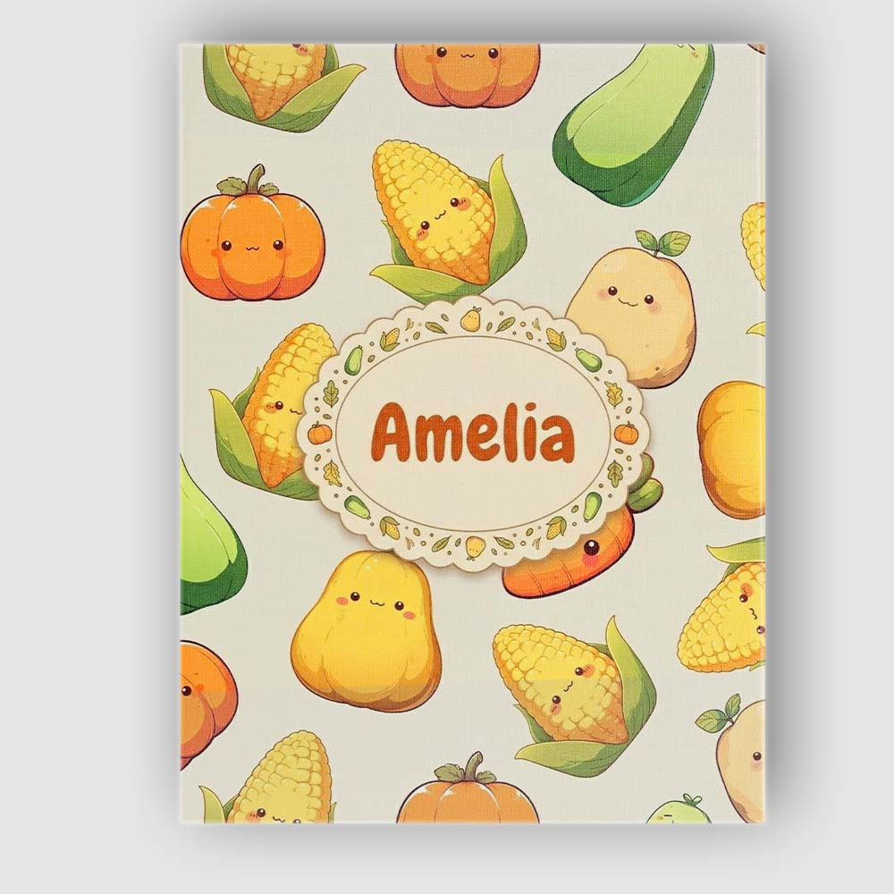 Personalised Name Cute Kawaii Vegetables Custom Unique Gift Idea Elegant Feature Canvas Wall Art Print Decor Picture Ready to Hang