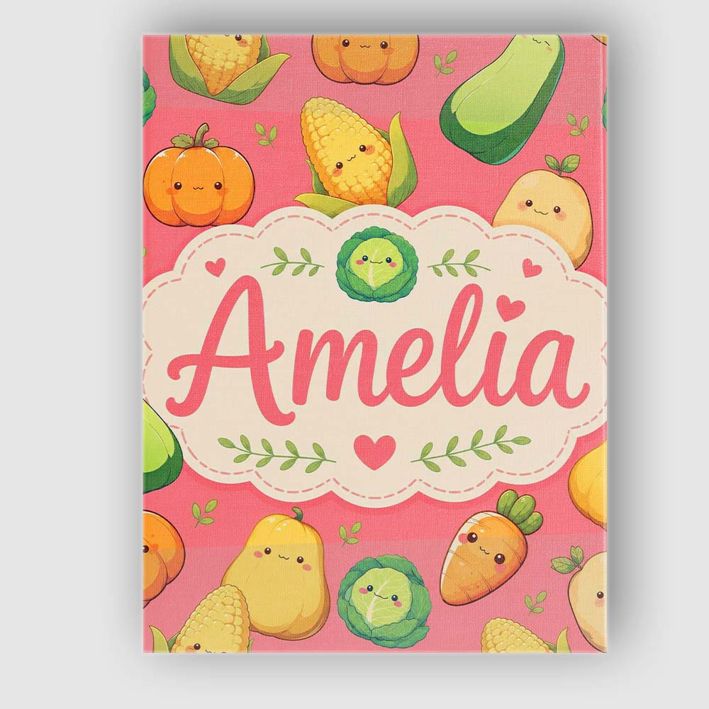 Personalised Name Cute Kawaii Vegetables Custom Unique Gift Idea Elegant Feature Canvas Wall Art Print Decor Picture Ready to Hang