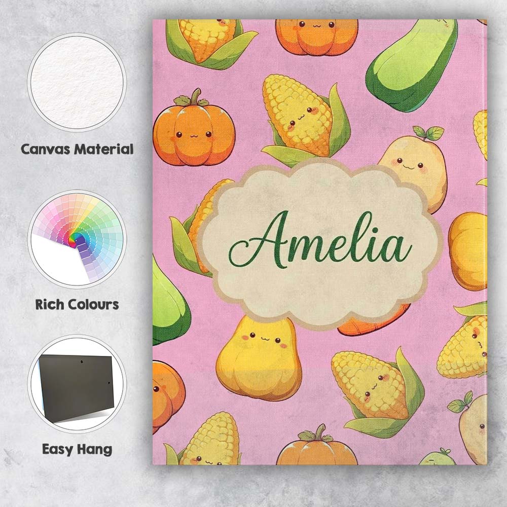 Personalised Name Cute Kawaii Corn Carrot Custom Unique Gift Idea Elegant Feature Canvas Wall Art Print Decor Picture Ready to Hang