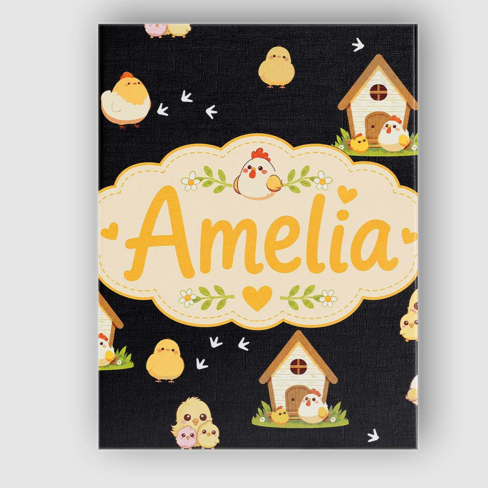 Personalised Name Cute Baby Chick Hen Coop Custom Unique Gift Idea Elegant Feature Canvas Wall Art Print Decor Picture Ready to Hang