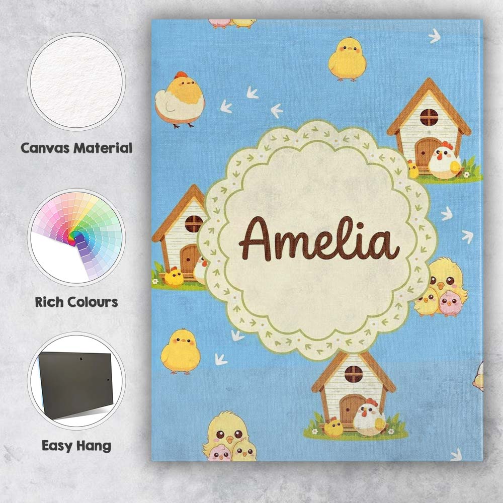 Personalised Name Cute Baby Chick Hen Coop Custom Unique Gift Idea Elegant Feature Canvas Wall Art Print Decor Picture Ready to Hang