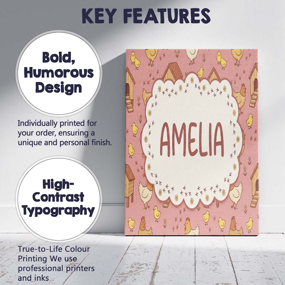 Personalised Name Cute Baby Chick Hen Coop Custom Unique Gift Idea Elegant Feature Canvas Wall Art Print Decor Picture Ready to Hang