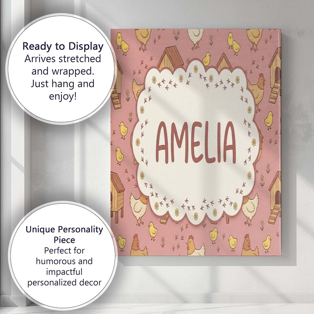 Personalised Name Cute Baby Chick Hen Coop Custom Unique Gift Idea Elegant Feature Canvas Wall Art Print Decor Picture Ready to Hang