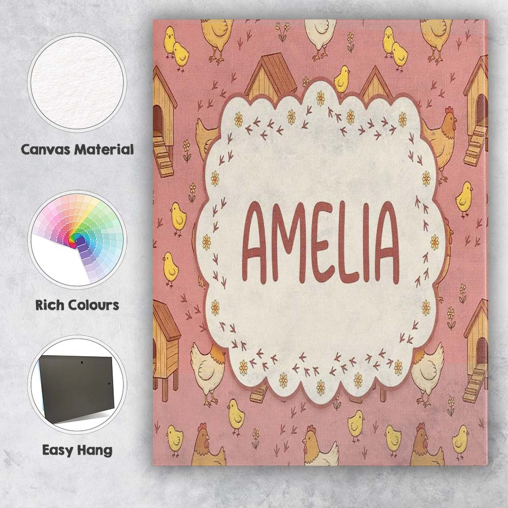 Personalised Name Cute Baby Chick Hen Coop Custom Unique Gift Idea Elegant Feature Canvas Wall Art Print Decor Picture Ready to Hang