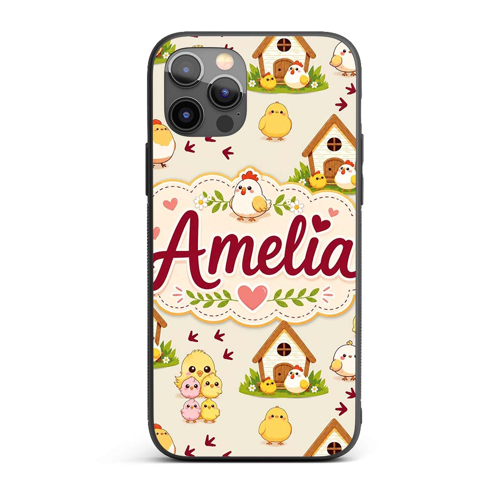 Cute Baby Chick Hen Coop Farm Cream Background Custom Name Protective Phone Case Mobile Cover Durable Everyday Smartphone Shock Resistant