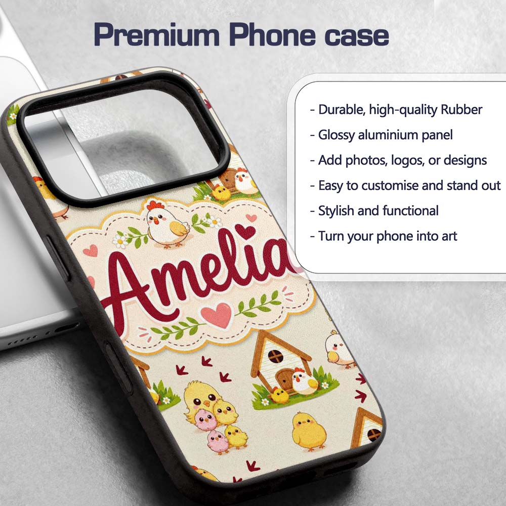 Cute Baby Chick Hen Coop Farm Cream Background Custom Name Protective Phone Case Mobile Cover Durable Everyday Smartphone Shock Resistant